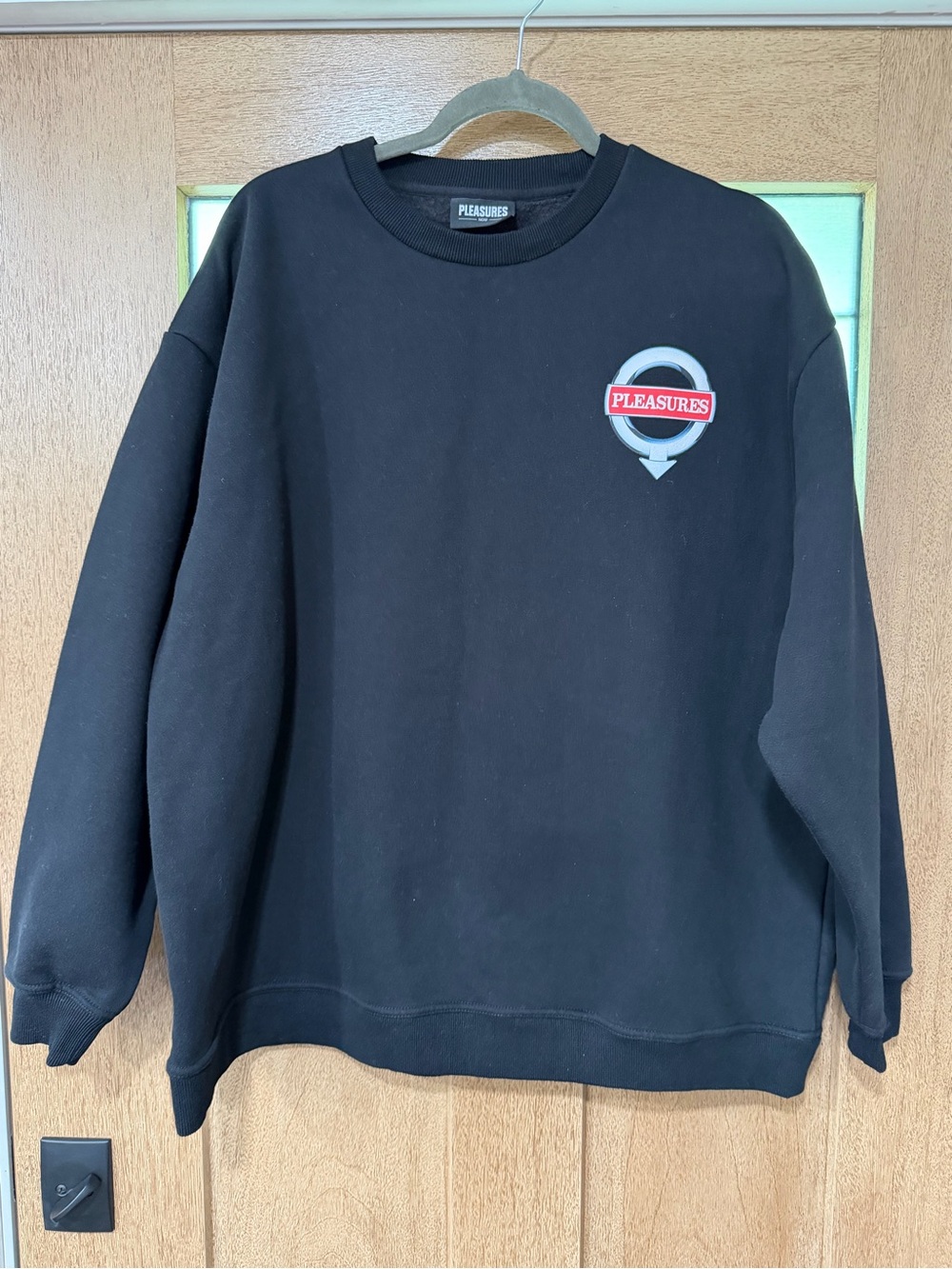 Pleasures Men's Black Crewneck Sweatshirt with Emblem